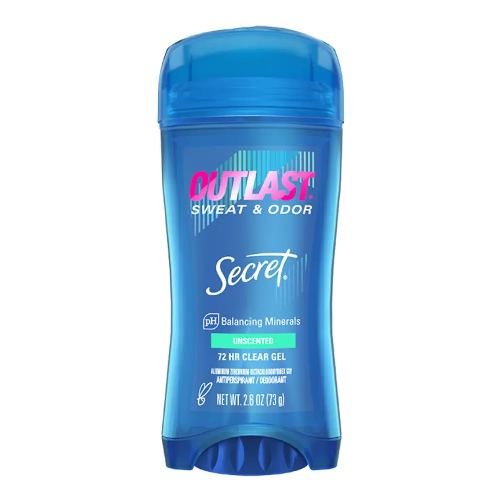 Gel Lăn Khử Mùi Không Mùi, Outlast, 72 HR Clear Gel Antiperspirant, Unscented, 2.6 oz (73g) - SECRET
